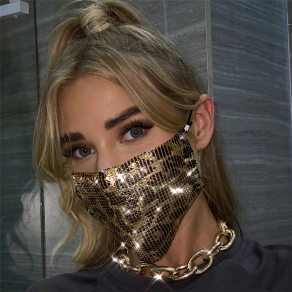 Accessories - Rhinestone Leopold print face mask/face covering